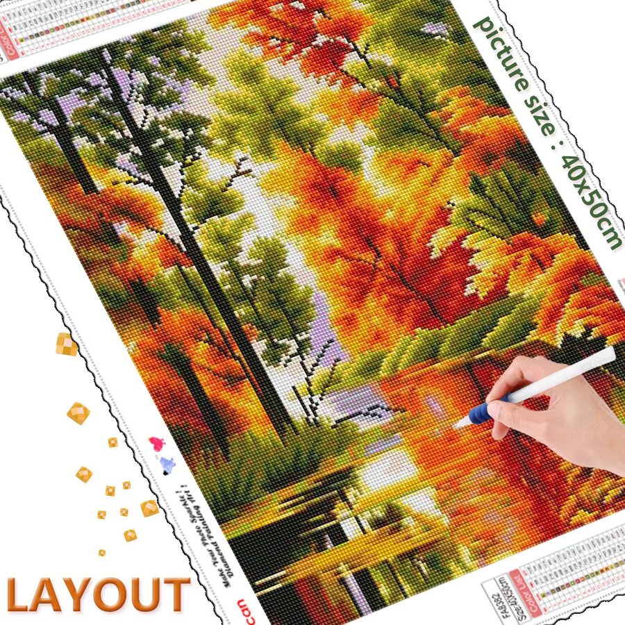 Huacan 5D Diamantmalerei Herbst Landschaft Mosaik Stickerei in Multicolor, B/H: 30 x 40 cm - Bild 4