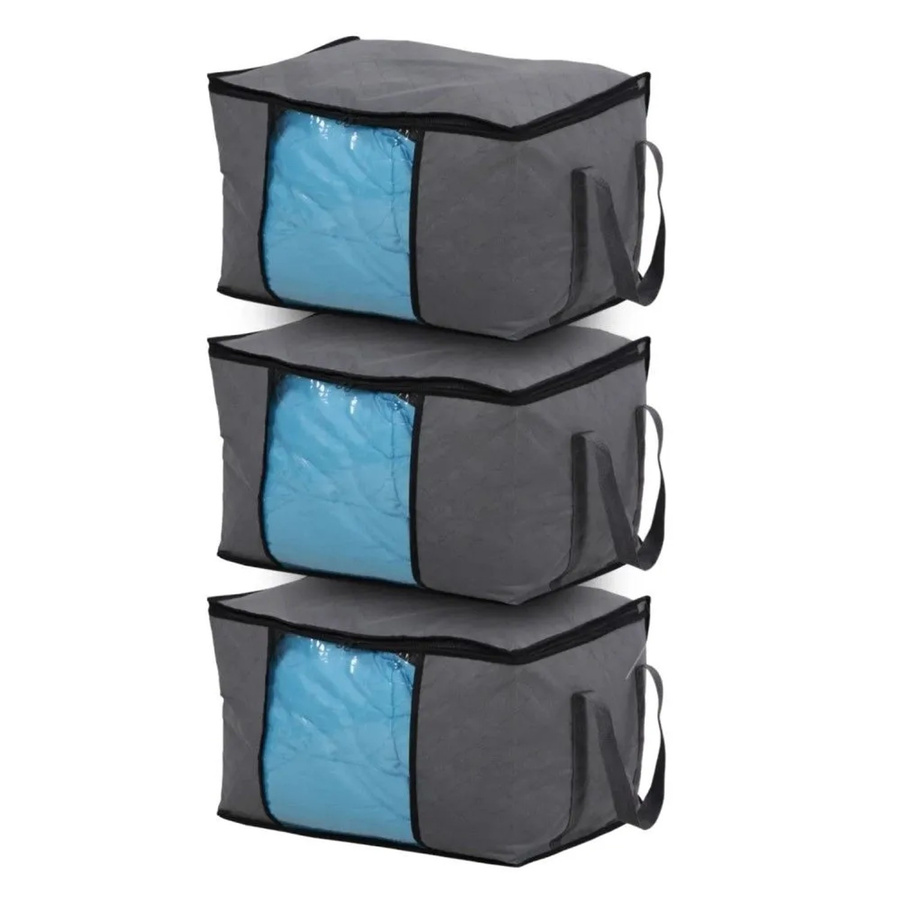Svita Aufbewahrungstaschen 3er Set Organizer für das Unterbett in Grau, faltbar mit Griffen, B/T/H: 60 x 40 x 40 cm - Bild 2