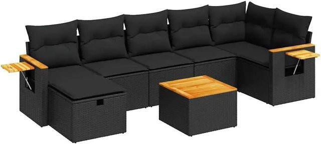 vidaXL 8-teilige Garten-Sofagarnitur in L-Form aus schwarzem Poly-Rattan mit Kissen und pulverbeschichtetem Stahlgestell - Bild 1