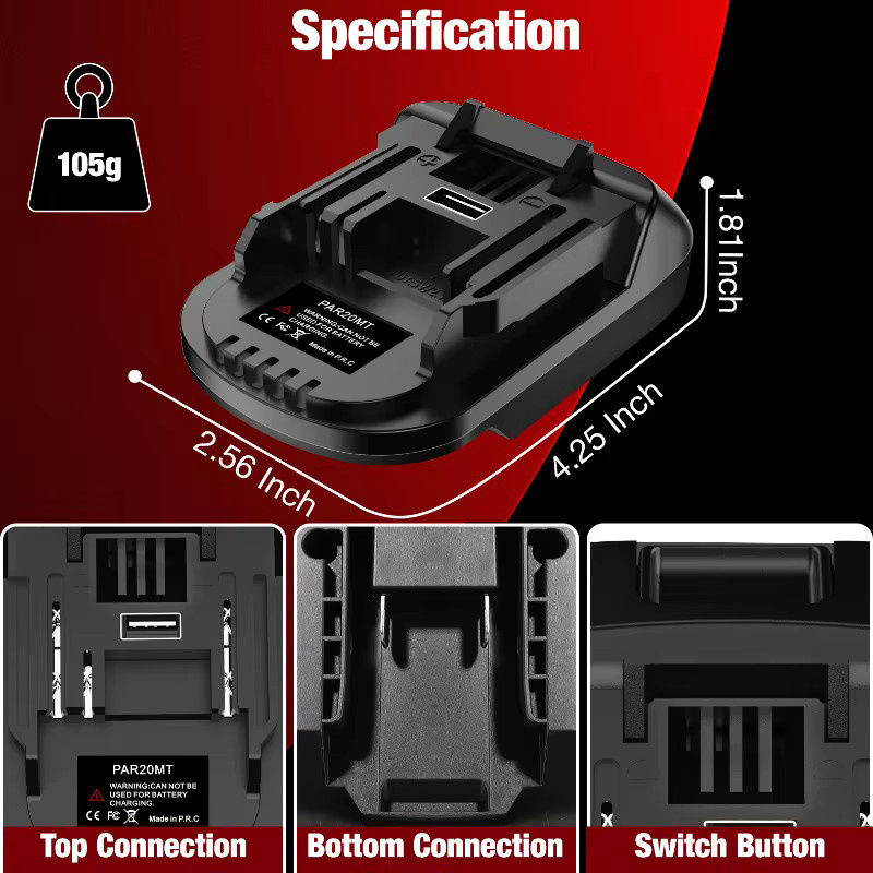 PAR20MT Parkside Batterieadapter-Konverter in Schwarz zur Nutzung von Parkside 20V Lithium-Batterien mit Makita 18V Elektrowerkzeugen - Bild 4