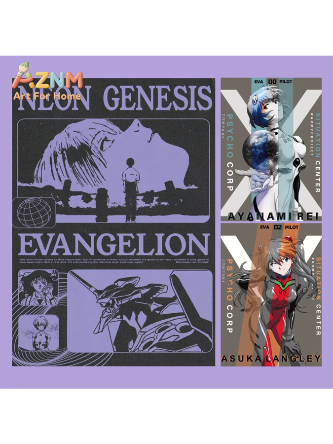 Kayou Neon Genesis Evangelion Ayanami Rei und Asuka Rahmenloser Leinwanddruck Multicolour - Bild 2