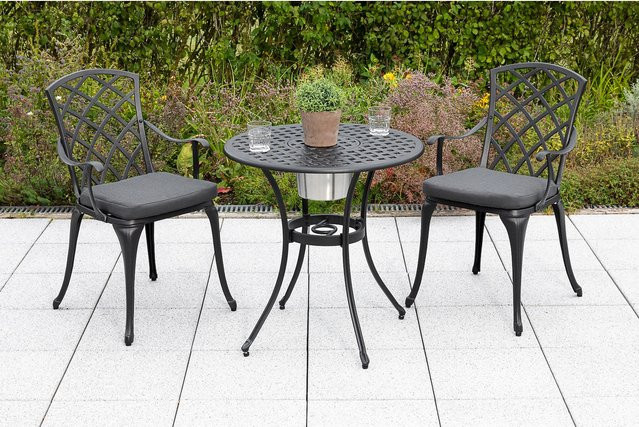 Merxx Rhodos Gartenmöbel Set 5-teilig mit rundem Tisch in Anthrazit, Durchmesser: 70 cm - Bild 1