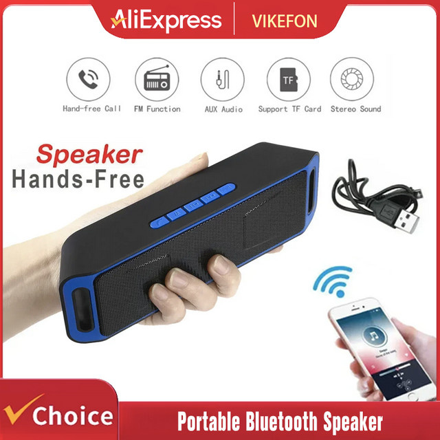 VIKEFON Tragbarer Bluetooth-Lautsprecher mit Stereo-Subwoofer, FM-Radio, USB und integriertem Mikrofon in Schwarz - Bild 1