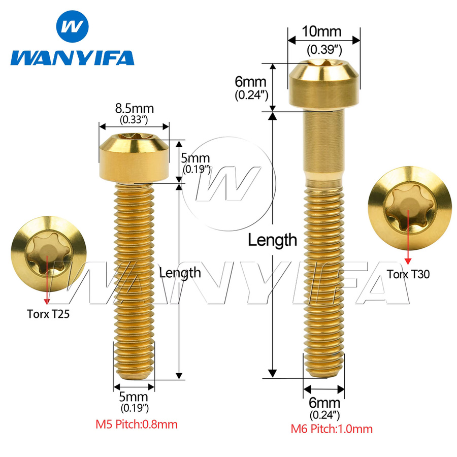 Wanyifa Titanschraube mit Torx-Kopf und Senkkopf, erhältlich in M5/M6 und verschiedenen Längen, Farbe Gold oder Multicolour - Bild 2