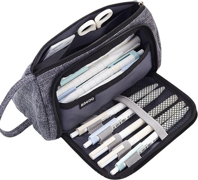 TOMTOP JMS Federmäppchen aus Baumwolle und Leinen, Multicolour Schreibwaren-Organizer mit Netztasche und Stiftschlitz - Bild 1