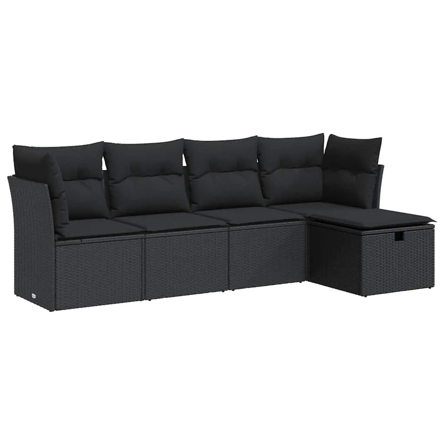 vidaXL 5-teilige Garten-Sofagarnitur in L-Form aus schwarzem Poly-Rattan mit Sitzkissen und Stauraum - Bild 2