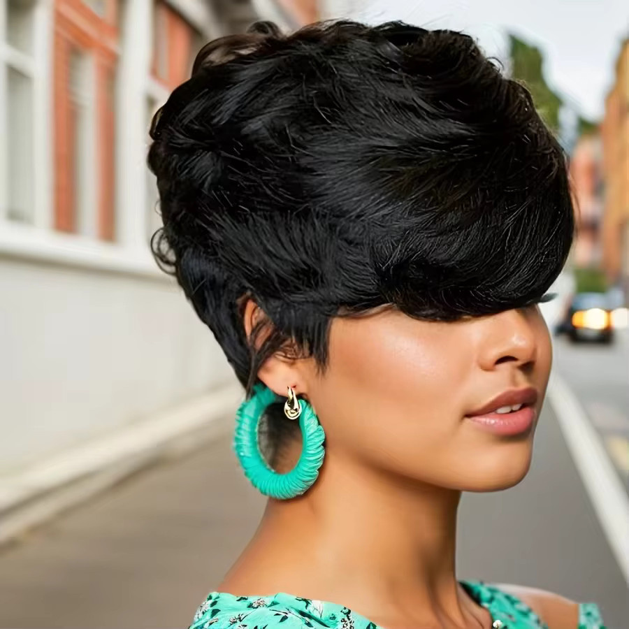 OYM HAIR Pixie-Perücke, Echthaar, Brasilianisches Haar, Damen - Bild 2
