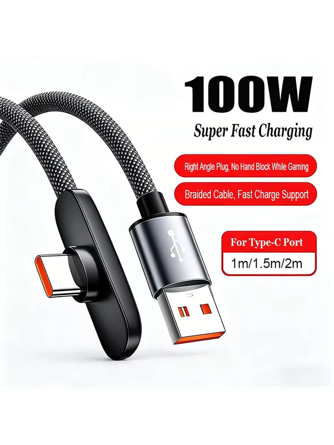 100W USB-C Schnellladekabel mit 90 Grad Winkel und 10A für Samsung und MI, Typ-C Datenkabel in Schwarz oder Weiß - Bild 7