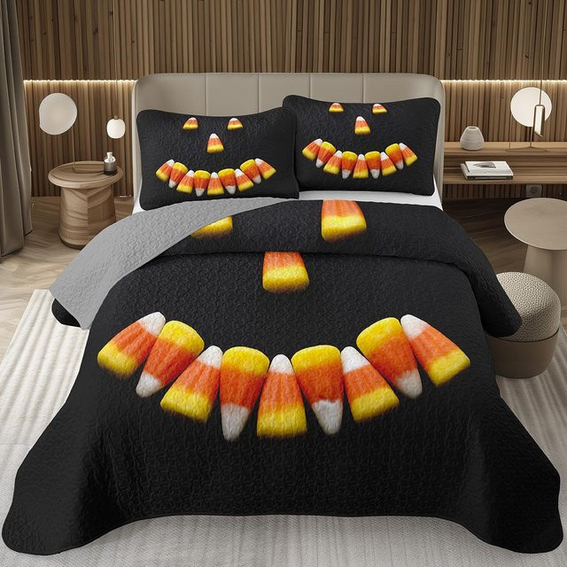 Lodestar Süßigkeiten-Quilt-Set mit Lutscher-Motiv für Kinder und Teenager, gesteppte Tagesdecke in Schwarz, B/H: 180 x 210 cm - Bild 1