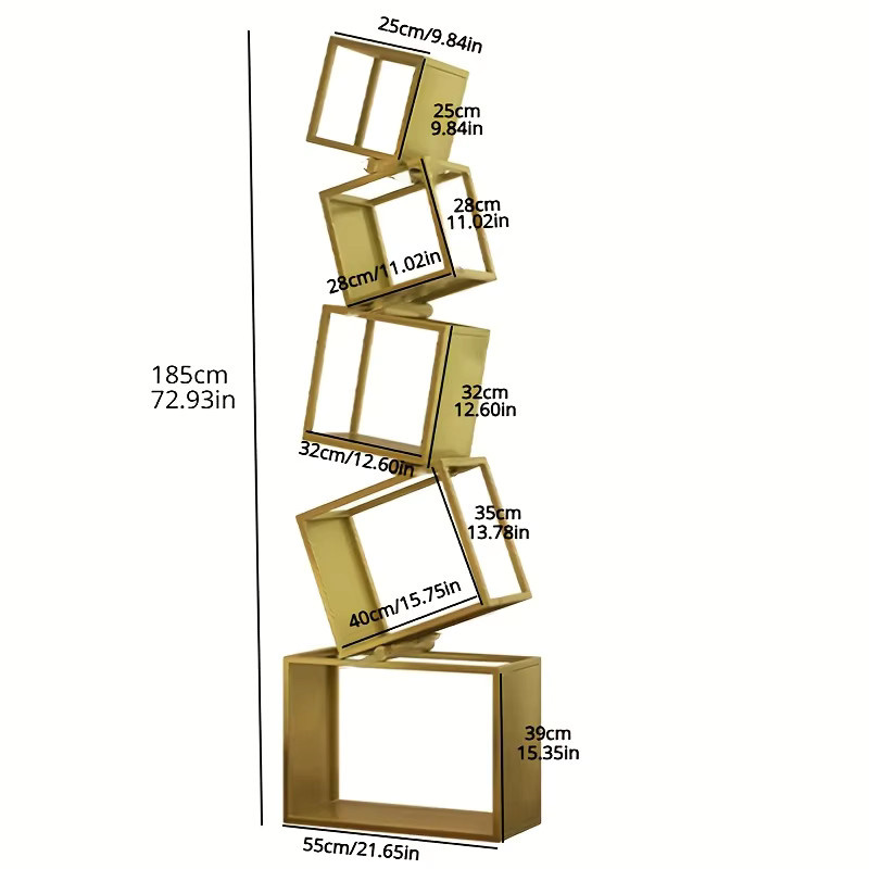 LIUSHADUOLA Eck-Bücherregal aus Metall in Gold, modernes vertikales Ausstellungsregal mit kariertem Design für dein Wohnzimmer - Bild 2