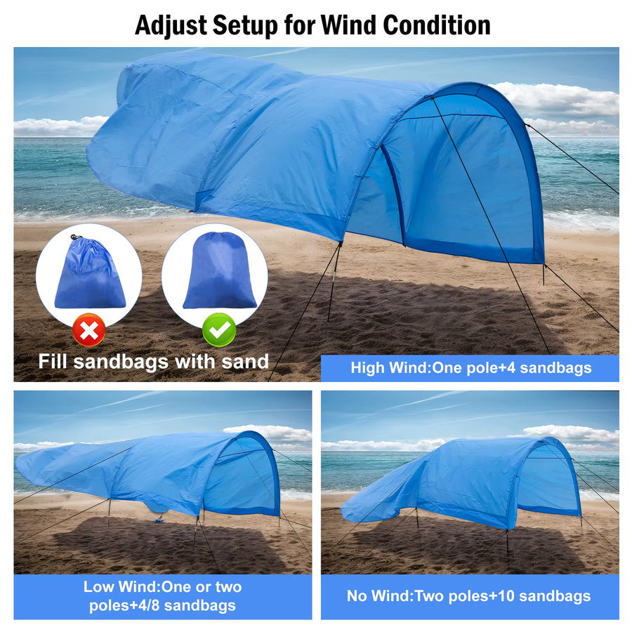 WESTTUNE Strandzelt mit leisem Baldachin für 8 Personen, faltbarer Outdoor-Sonnenschutz in Blau - Bild 2
