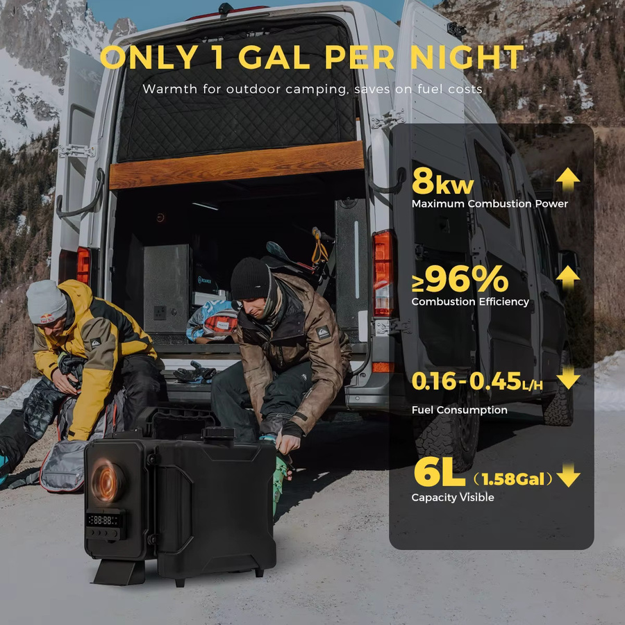 Sunster Diesel-Luftheizung 8KW mit GSM LTE 4G, LCD-Panel und Belüftung, 12V/24V/220V, Schwarz - Bild 5