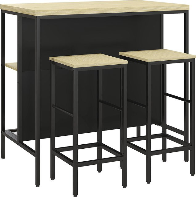 HOMCOM Bartisch Set 3-tlg. Moderne Essgruppe aus Stahl und Eiche in Braun mit Küchentisch und 2 Barhockern - Bild 1