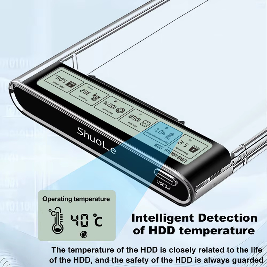 Kebidu Smart Display HDD-Gehäuse 2,5 Zoll transparentes USB 3.2 Gen2 externes Gehäuse für SATA HDD und SSD - Bild 3