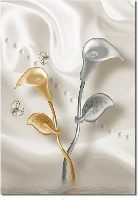 TPFLiving Luxus Poster Leinwand Abstrakte Strukturen Modell B in Beige, Weiß und Gold, Breite: 50 cm, Höhe: 70 cm - Bild 1