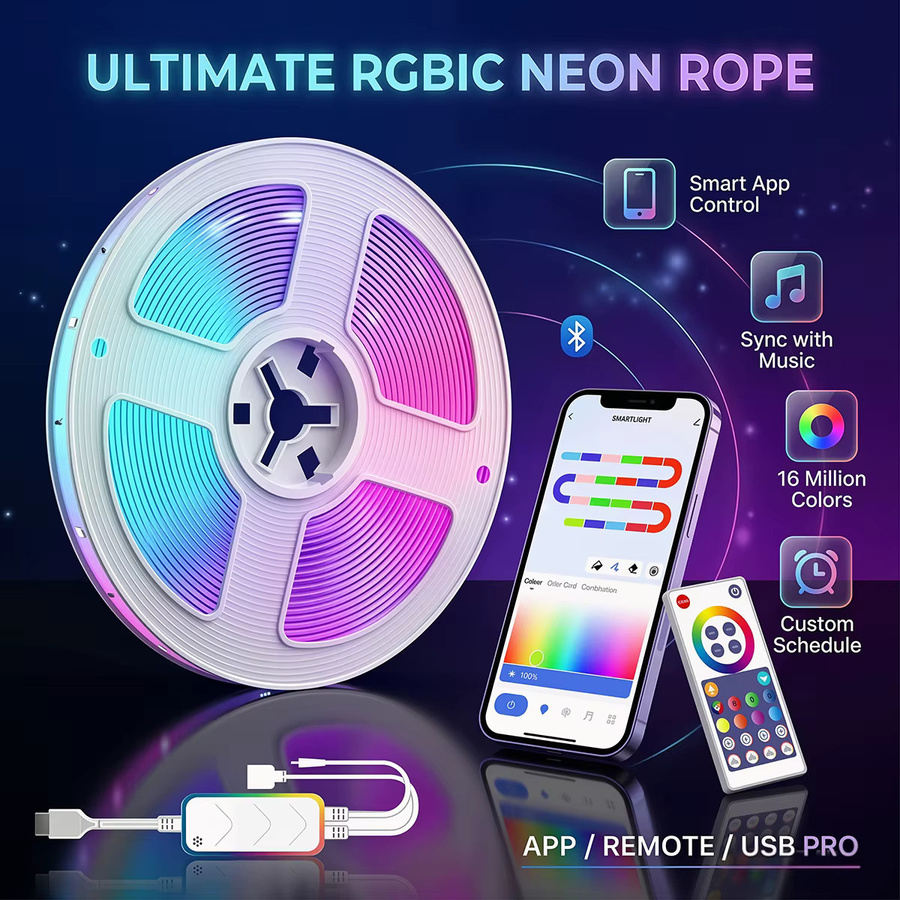 TUYA RGBIC Dreamcolor LED-Lichtstreifen mit Bluetooth-Fernbedienung, adressierbare SMD5050 Lichtleiste, Multicolor, kompatibel mit Amazon Alexa - Bild 4