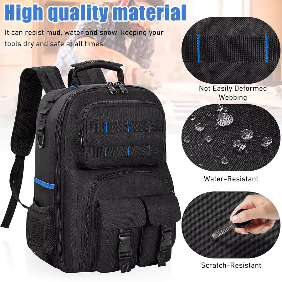 XIYUXIYAN Werkzeugrucksack wasserabweisender Arbeitsrucksack mit gepolsterter Schulter und abnehmbarem Werkzeug-Organizer für Elektriker - Bild 5
