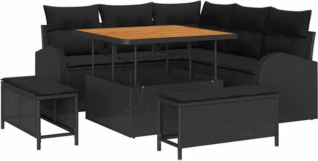 vidaXL Garten-Sofa-Set 8-tlg. aus Poly-Rattan mit Kissen in Schwarz - Bild 1