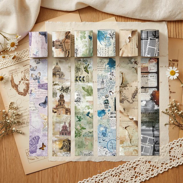 Journamm Washi Tape Set mit 6 Rollen, dekorative selbstklebende Papier-Aufkleber in Multicolour für Tagebuch, Planer und DIY-Bastelprojekte - Bild 1