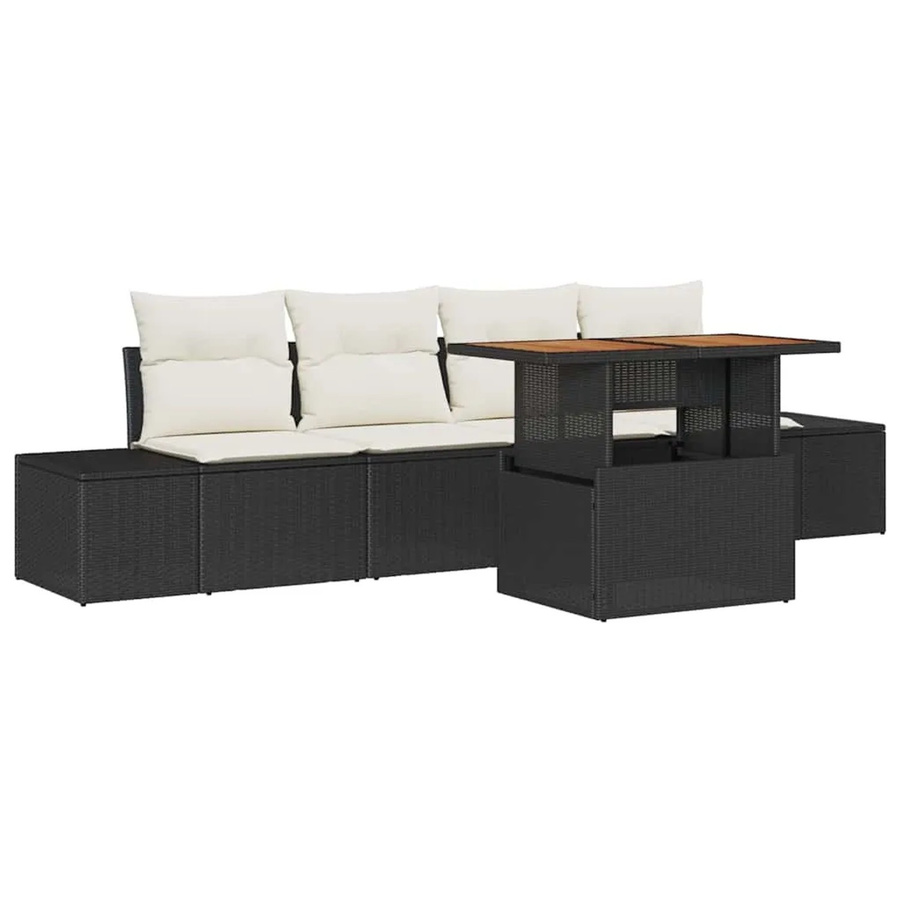 vidaXL Garten-Sofa-Set aus Poly Rattan in Schwarz mit 5 Teilen und integriertem Stauraum - Bild 2