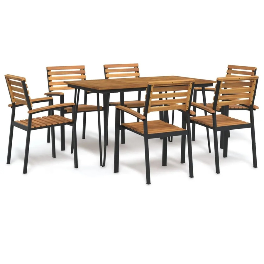 vidaXL 7-teilige Garten-Essgruppe aus Akazienholz und Metall in Braun, Tisch und Stühle - Bild 2