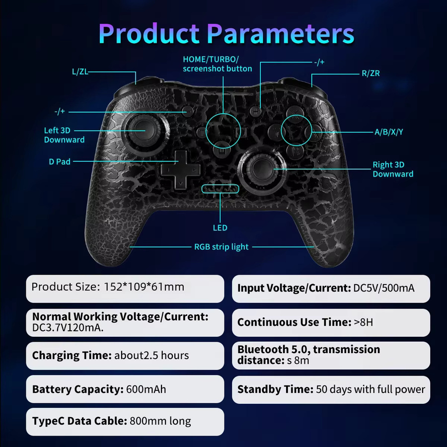 GAMINJA RGB Wireless Gamepad in Weiß für Nintendo Switch und PS3 mit Bluetooth, Gyroskop und Dual Vibration - Bild 3