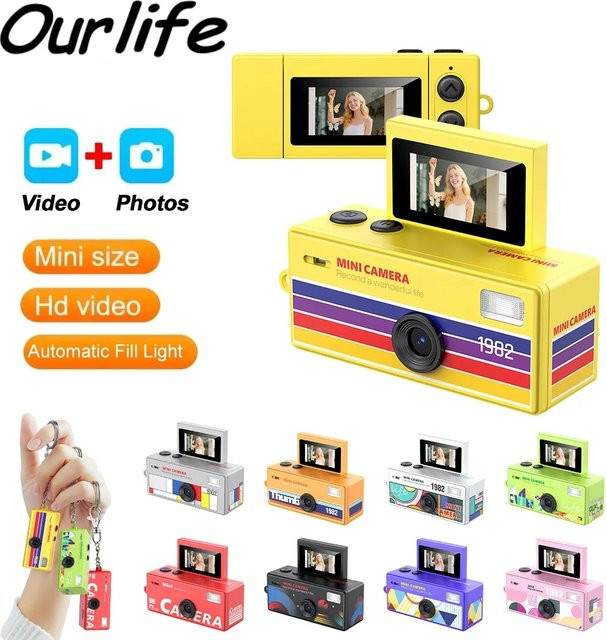 Ourlife Digitalkamera mit 180 Grad Flip-Screen als Selfie-Schlüsselanhänger in Weiß, kompakte HD Videokamera und Videorekorder mit Speicherkartenunterstützung - Bild 1