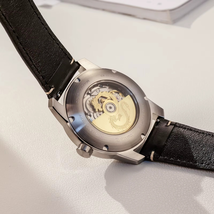 Oblvlo Armbanduhr Automatik, Leder, Grün, Herren - Bild 6