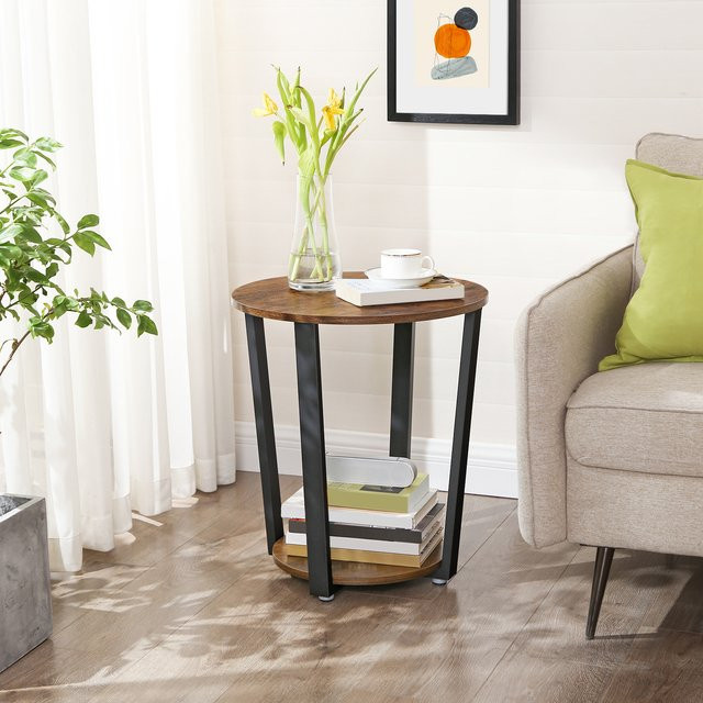 VASAGLE Beistelltisch rund im Industrial Design aus Holz und Metall, Farbe Schwarz-Braun, B/T/H: 50 x 50 x 57 cm - Bild 1