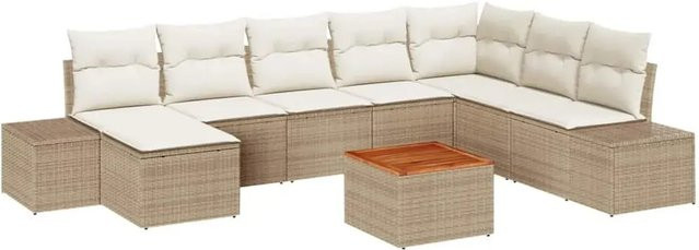 vidaXL Garten-Sofa-Set aus Poly Rattan in Beige mit 9-teiligem Set inklusive Kissen und Tisch - Bild 1