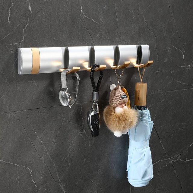 NATAWA Faltbarer Handtuchhalter aus Aluminium in Silber mit selbstklebender Montage - Bild 1