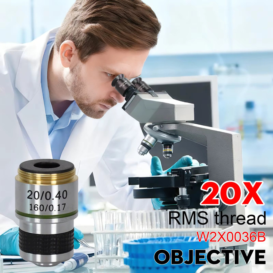 Datyson Mikroskopobjektiv 20X Premium in Silber mit Messing-Konstruktion und RMS-Gewinde (Modell: W2X0036B) - Bild 3