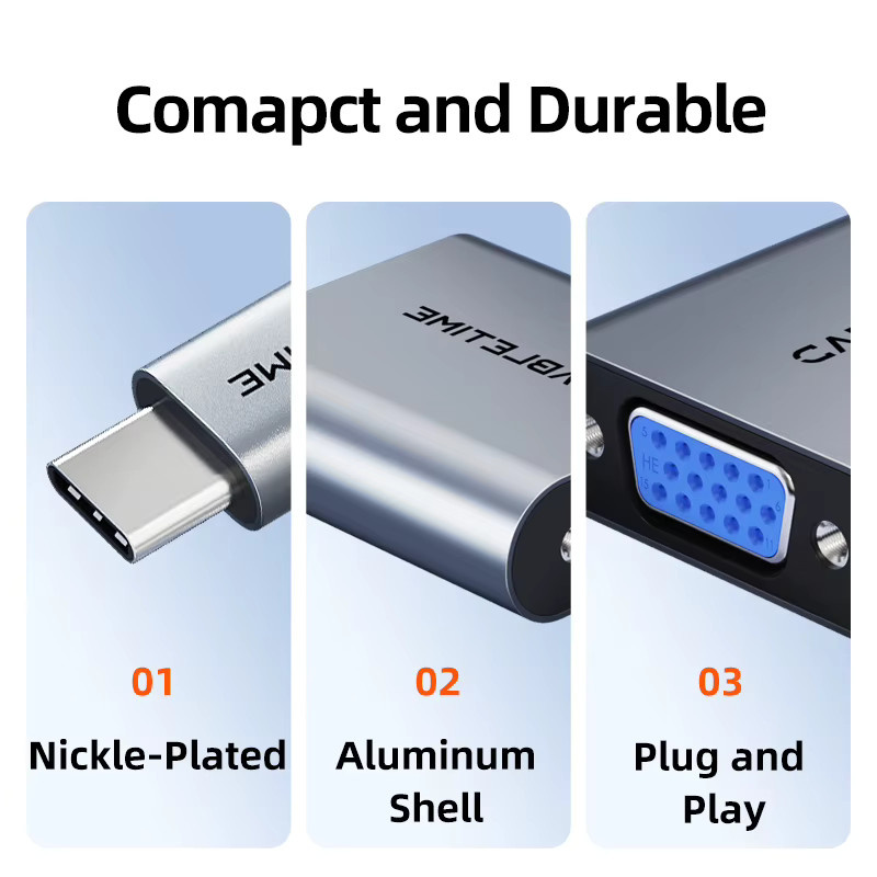 CABLETIME USB-C-auf-VGA-Adapter in Silber für HD 1080p bei 60 Hz zur Verbindung von Laptop, Tablet oder PC mit TV oder Monitor - Bild 5