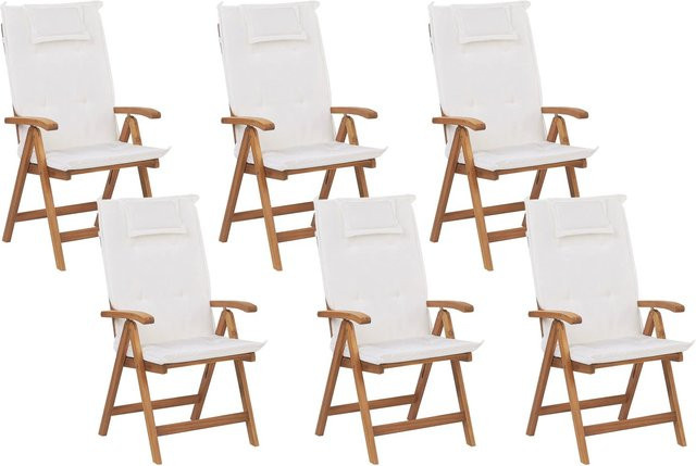Beliani Gartenstuhl aus Akazienholz mit Armlehnen und Polstern in Weiss und Beige, B/T/H: 69 x 54 x 105 cm - Bild 1