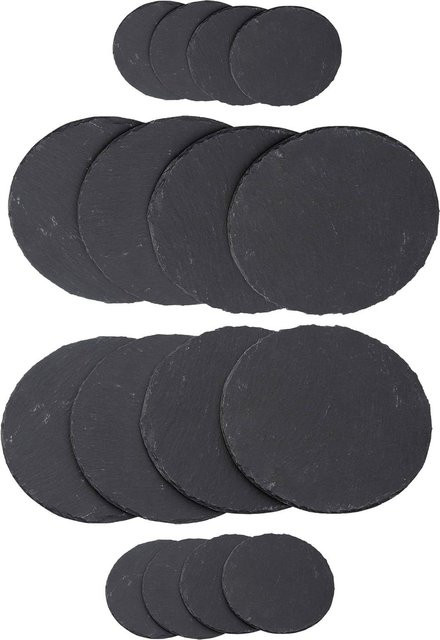 Novaliv 16-teiliges Schiefer-Set mit Platzsets und Untersetzern, rund, Schwarz/Grau, 8x Platzset Durchmesser: 25 cm, 8x Untersetzer Durchmesser: 10 cm - Bild 1