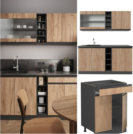 Vicco R-Line Küchenzeile J-Shape in Anthrazit und Eiche, Breite: 160 cm
