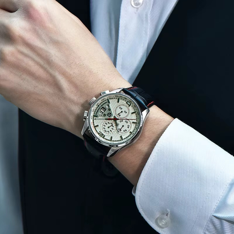 PAGANI DESIGN Chronograph, Quarz, Edelstahl, Leder, Weiß, Herren - Bild 3