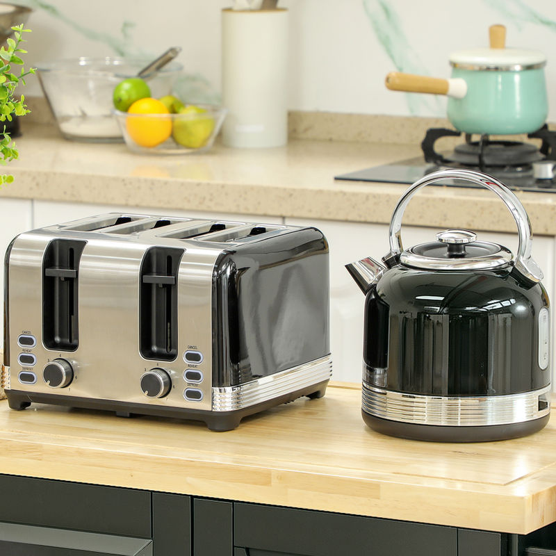 HOMCOM Frühstücks-Set aus Edelstahl mit 1,7 l Wasserkocher und 4-Scheiben-Toaster in Schwarz und Silber - Bild 2