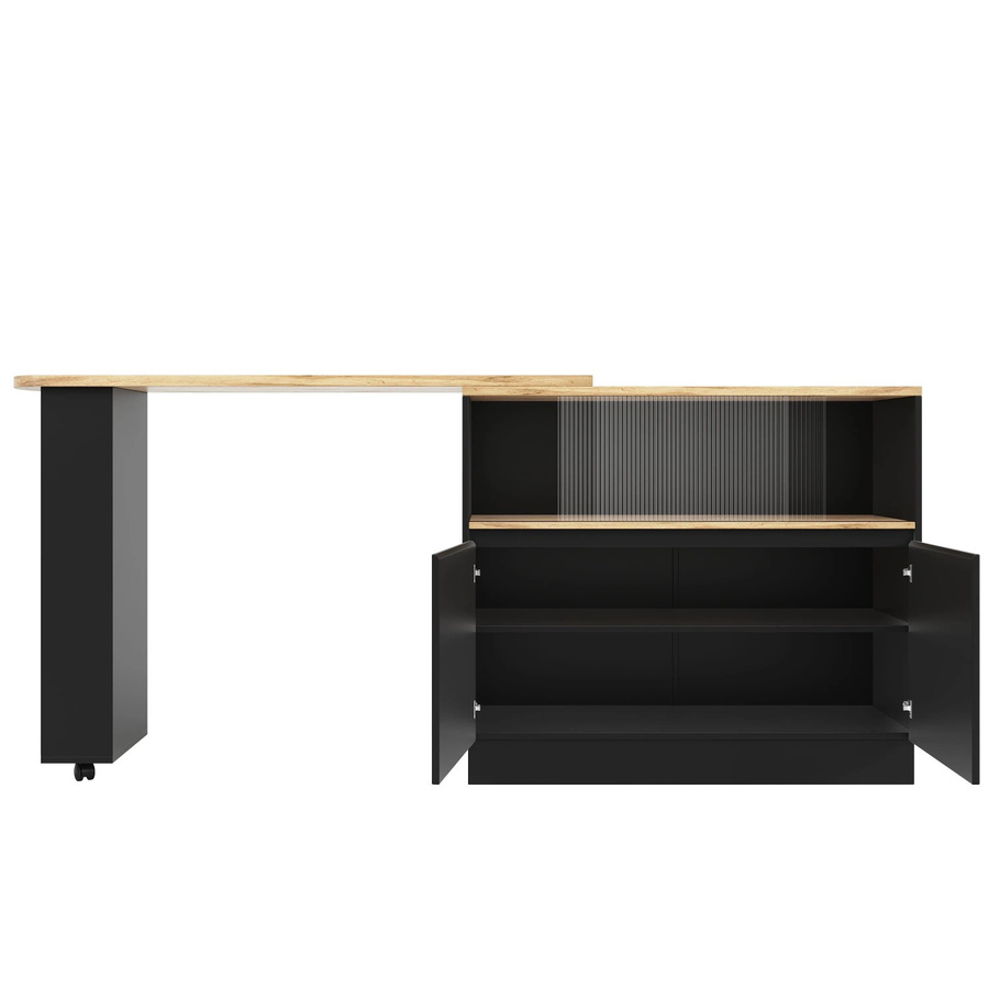 Merax 360 Grad drehbarer Bartisch als Kücheninsel und Sideboard mit Glasablagen in Schwarz, B/T/H: 90 x 45 x 100 cm - Bild 2