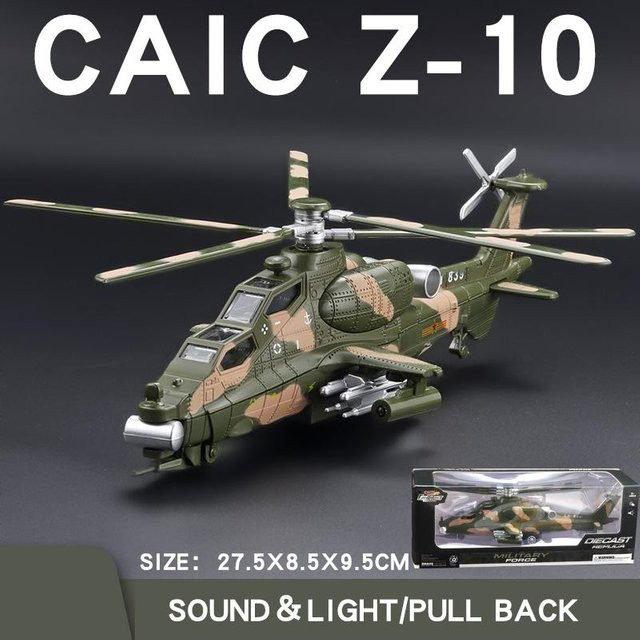 Linyi toy car Wz-10 Hubschrauber, Metall, 1:72, mit Licht und Sound, Grün - Bild 1