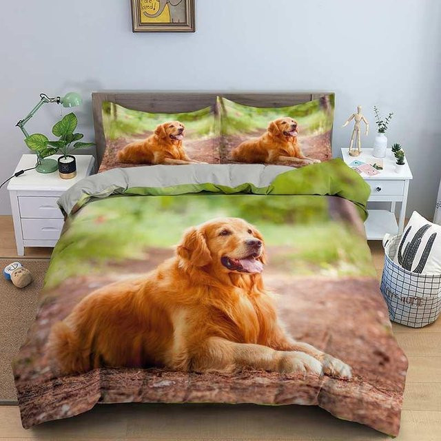 JMG Household Supplies Bettwäsche Set Golden Retriever Queen Size aus Mikrofaser mit 3D-Tierprint, Braun, B/H: 155 x 215 cm - Bild 1