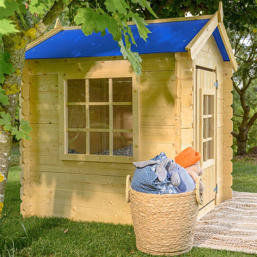 Timbela Kinderspielhaus aus Holz in Blau B/H/L: 114 x 121 x 111 cm - Bild 3