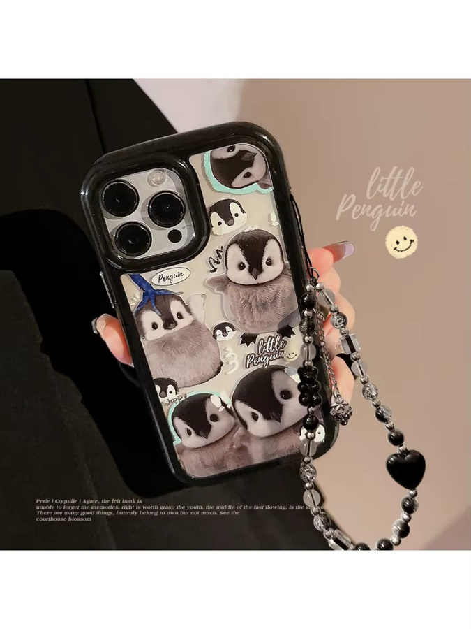 MUQGEW Magnetische Handyhülle mit Cartoon-Pinguin und Kette für iPhone 11 bis 16 Pro Max, Transparent, Stoßfeste Acryl-Schutzhülle - Bild 3