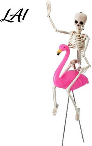 AuroraBloom Halloween Skelett-Flamingo Dekoration in Rosa aus Metall und Kunststoff mit beweglichen Beinen für den Garten - Bild 1