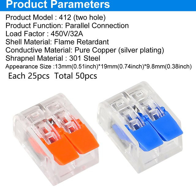 AOKIN 100 Stück Universal Compact Schnellverbinder Plug-in Kabelverbinder 2/3-polig in Orange - Bild 1