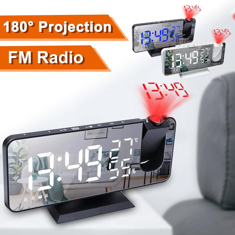 ZCXU LED Digital Projektionswecker mit FM-Radio in Schwarz und Blau - Bild 3