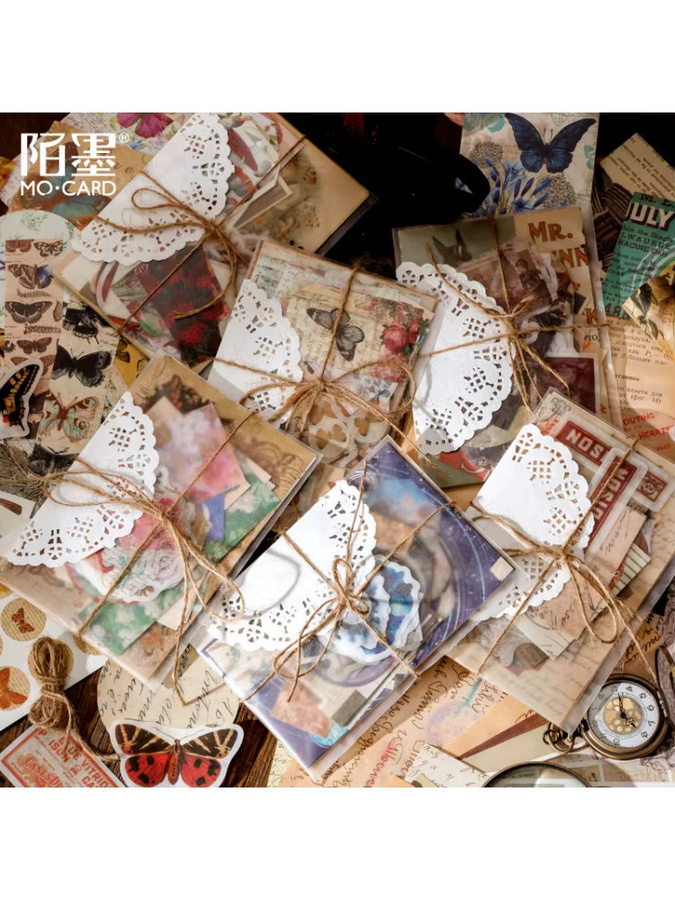 83 Stück Retro-DIY-Dekorationsset mit Aufklebern und Materialpapier in Multicolour für Scrapbooking und Tagebuchgestaltung mit Vintage-Blumen- und Uhrenmustern - Bild 4