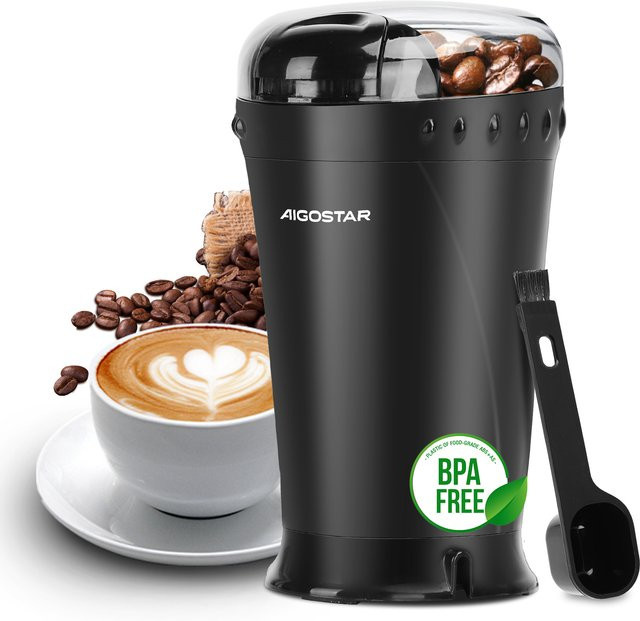 Aigostar Elektrische Kaffeemühle und Gewürzmühle in Schwarz mit Edelstahl-Schlagmesser und 150 Watt Leistung - Bild 1