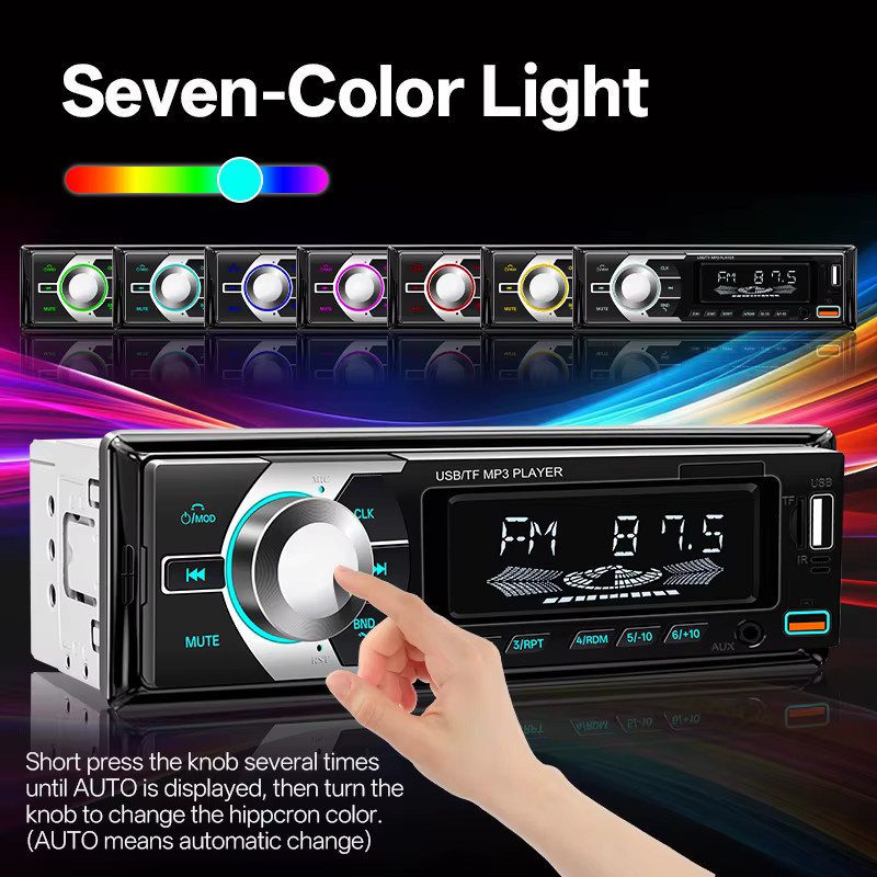 HIPPCRON Auto MP3-Player 1 DIN Autoradio mit 7 farbigen Lichtern, FM-Musikradio und Fernbedienung, Schwarz - Bild 5