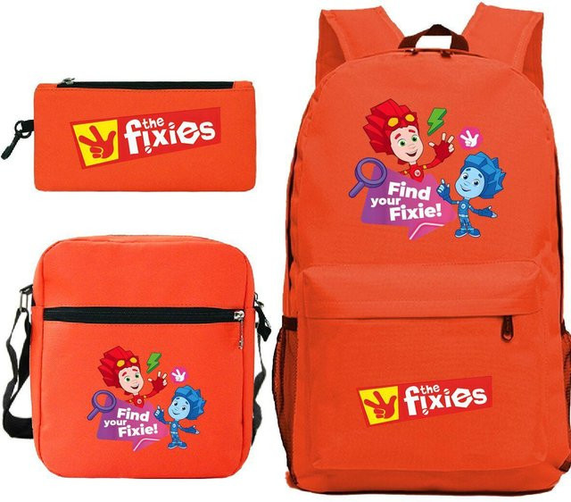 3-teiliges Schulrucksack-Set für Schüler in Orange aus Oxford-Stoff mit Federmäppchen und Schultergurt - Bild 1